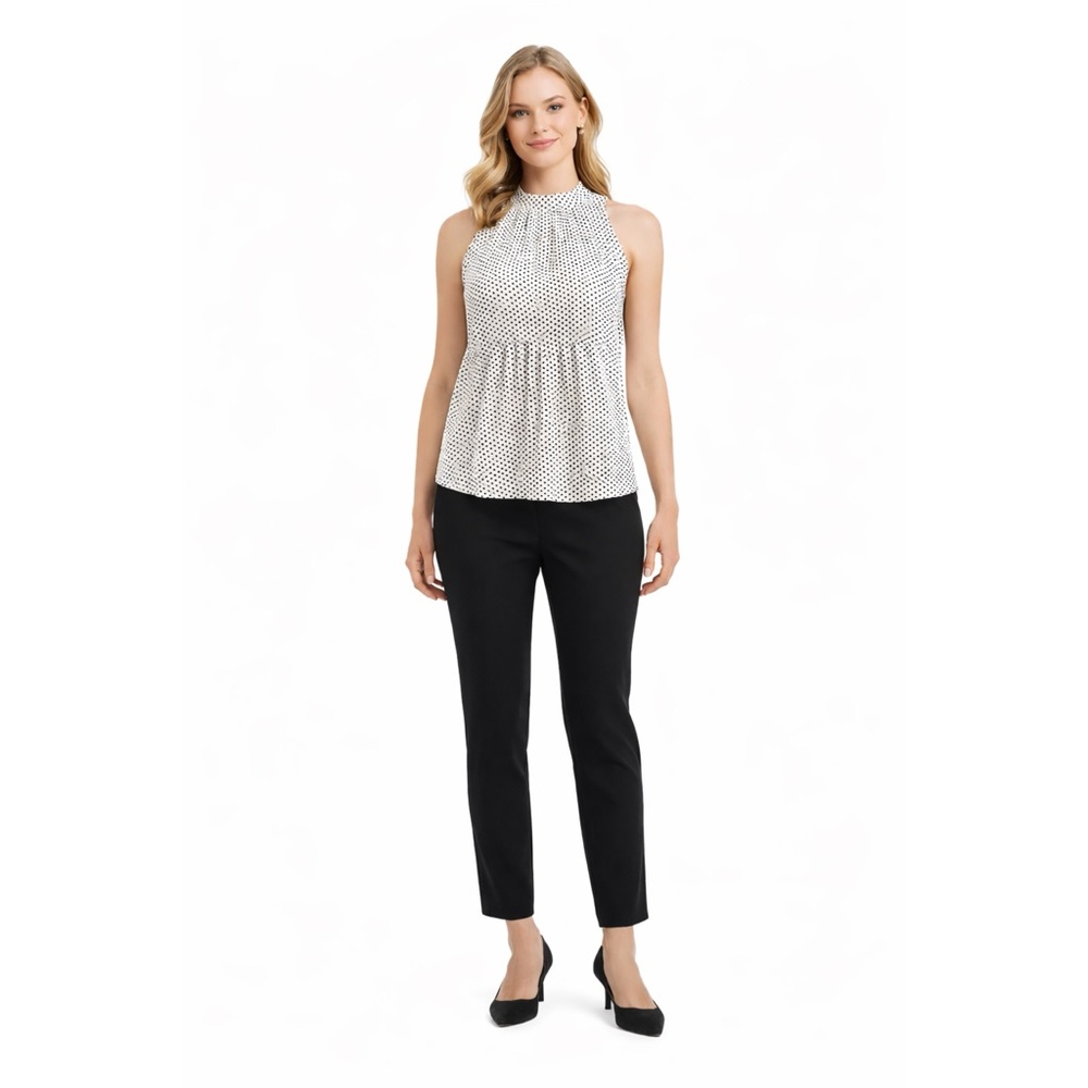 NWT Adrianna Papell Top White Black Dots, Size S